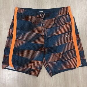 Nike Swim Trunks Mens Large Blue Orange Stripes Logo Sportswear Woven Mesh Lined